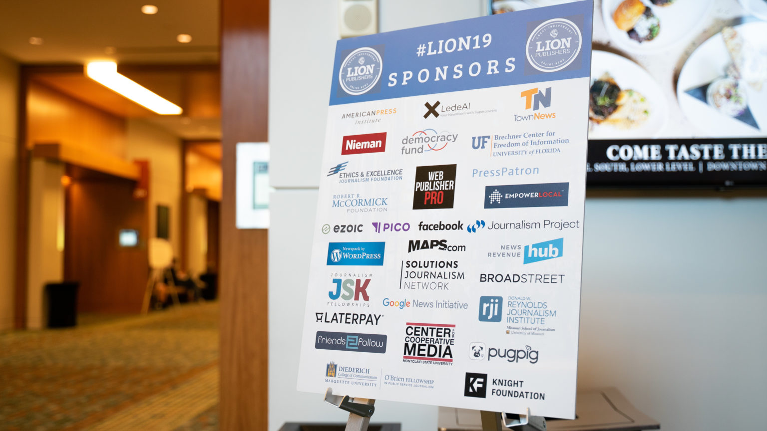 Sponsorship signage at 2019 LION conference